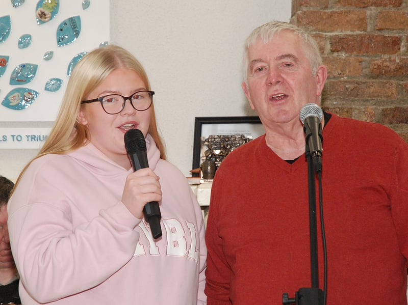 Seamus Moloughney, MC for the event, is pictured singing with his daughter Yvonne at the July Rambling House hosted by Age Friendly Roscrea. Photo: PJ Wright