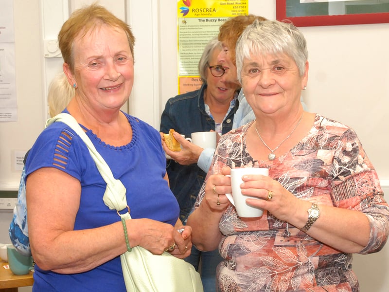Joan O'Meara and Marie Ryan are pictured enjoying a cuppa in the former Courthouse at the July Rambling House. Photo: PJ Wright