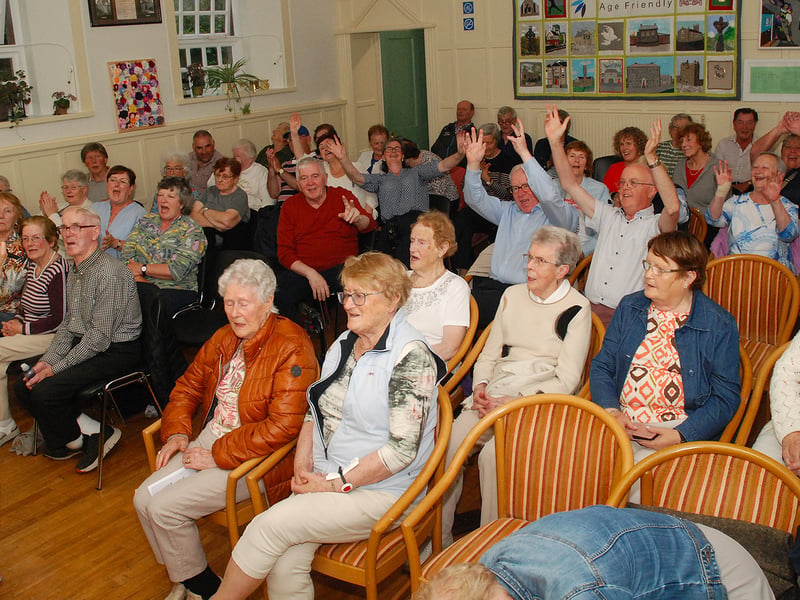 Pictured at Age Friendly Roscrea's July Rambling House is Sara Ormond singing ‘I'll Tell My Ma When I Go Home’ with the crowd enjoying the always lively monthly event in the former Courthouse on Gaol Road. Photos: PJ Wright