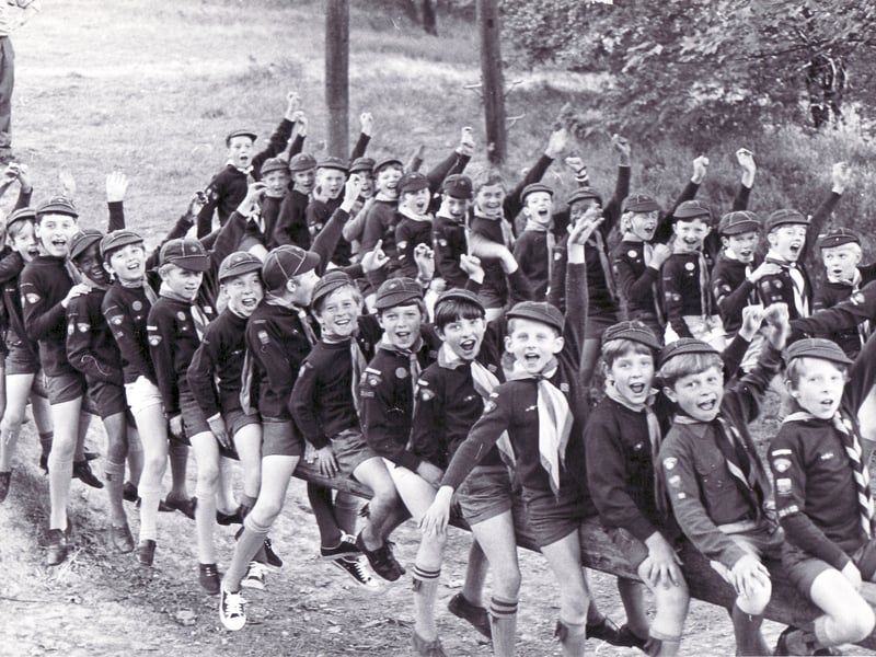 Cub Scouts having a great time at the annual camp of groups from the Don District of Sheffield at Hesley Woods, Chapeltown, in July 1970