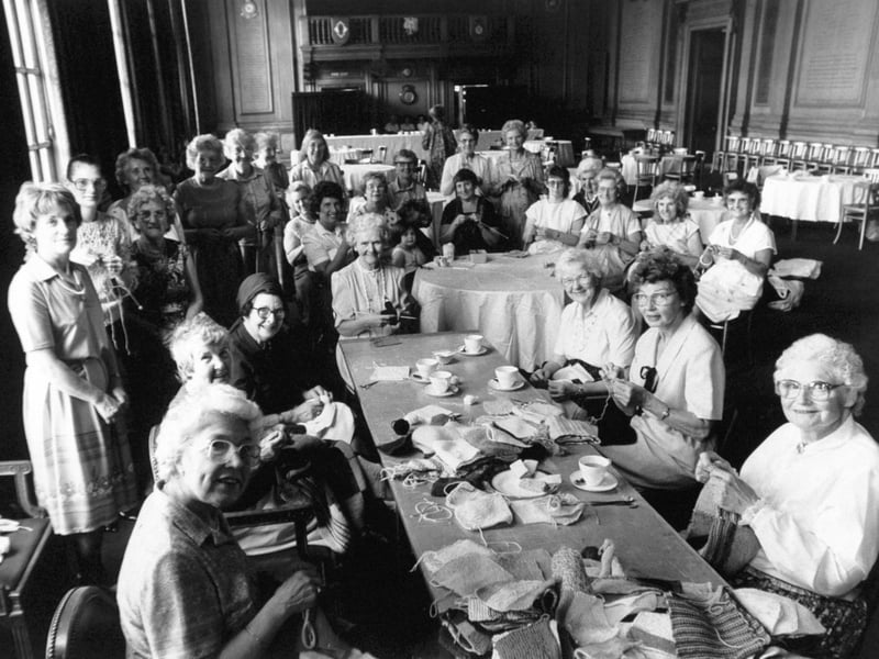 July 1987 and Women's Circle members and friends set those needles clicking for charity when they joined former Lady Mayoress of Leeds, Beatrice Symonds, in a sponsored knit for the Yorkshire Evening Post Half and Half Appeal at Leeds Civic Hall.