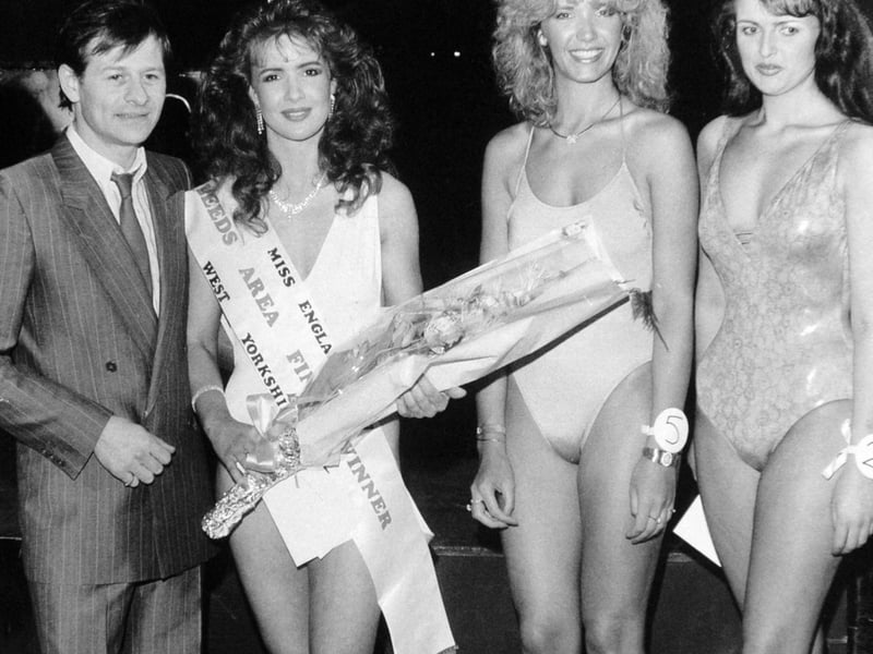 Contestants in the 'Miss Leeds' contest in February 1987 with one of the judges, snooker star, Alex "Hurricane" Higgins. Pictured, from left, are winner Yvette Livesey, Wendy Sharman, who was third and Rachel Wyatt, second. The contest was held at Mister Craigs on New Briggate.