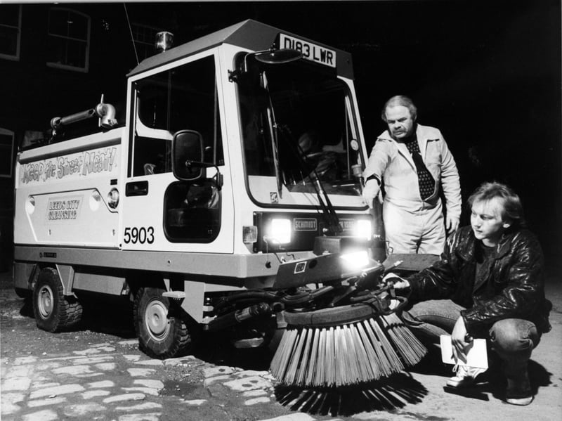 April 1987 and the 'Keep the Streets Neat' litter campaign was costing Leeds City Council £1 million in new equipment including a fleet of 20 Street King cleaners - the latest thing in road sweeping technology. Pictured is street cleaner Malcolm Gibb.