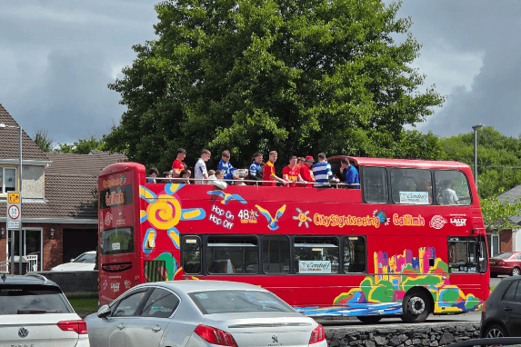 Mayo GAA players on the sightseeing Galway city tour bus