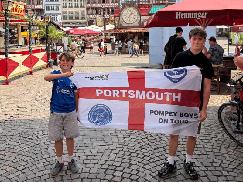 Flying the Pompey flag in Germany.