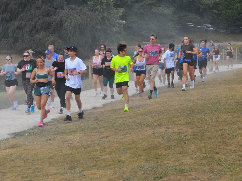 Dust in the air as participants run through Roundhay Park.