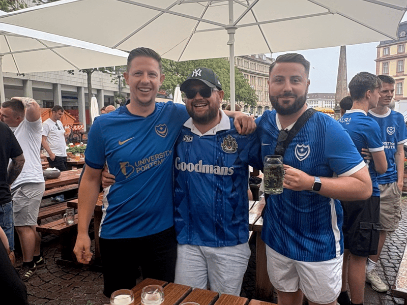 A range of beautiful Pompey shirts on display here.