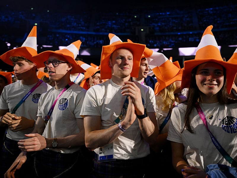 Traffic cone hats were the choice of apparel.