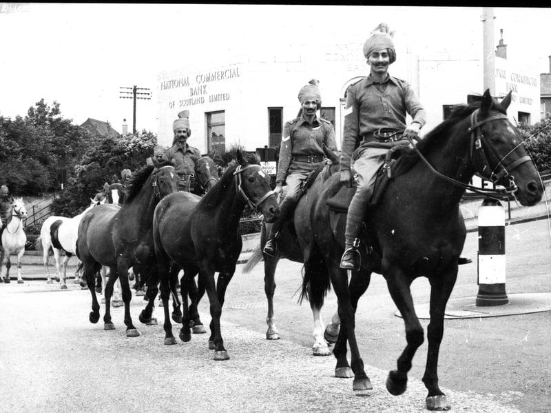 Members of The Indian 61st Cavalry Regiment, who were appearing at the Edinburgh Military Tattoo in 1962, after leaving the train at Gorgie sidings.