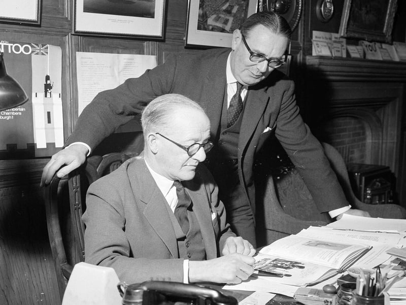 Brigadier Maclean at a press conference for the Tattoo in 1964.