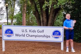 Top of the world! Cillian Hirst after his victory in the UK Kids Golf World Championships.