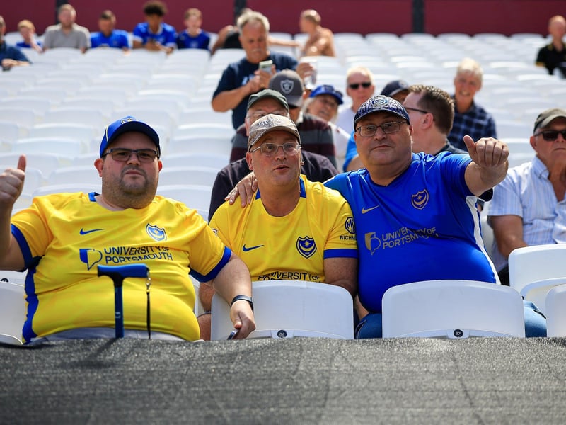Pompey fans packed out the away end at the London Stadium for their Carabao Cup first-round tie.
