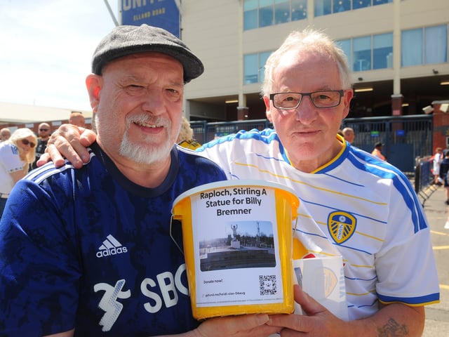 Leeds United v RB Leipzig pre seson friendly sat 08-08-2026 pic Steve RidingChris Hall and Phil Hardwick who were collecting for the Billy Bremner Statue in Raploch, Stirling