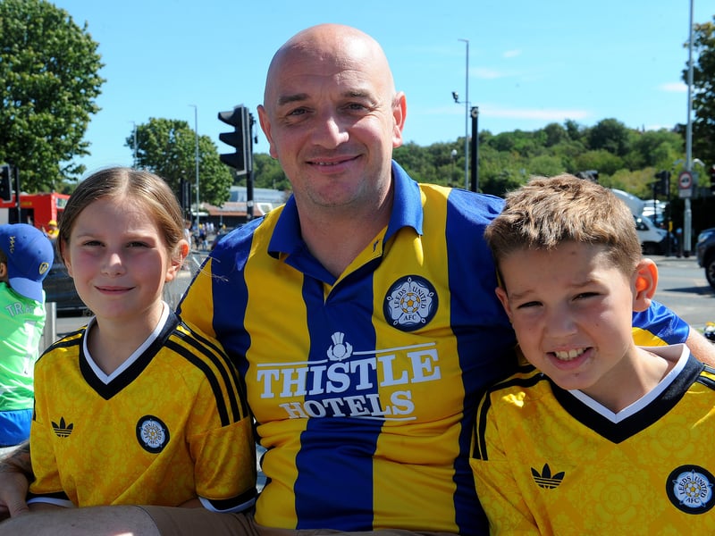 Leeds United v RB Leipzig pre season friendly sat 08-08-2026 pic Steve RidingBen Parker of Seacroft with children Mollie, and Eddie