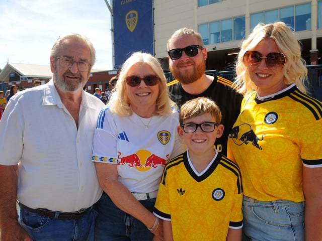 Leeds United v RB Leipzig pre seson friendly sat 08-08-2026 pic Steve RidingStewart Boyd, Julie Boyd, Andy Boyd, of Wakefield and Suzy Jordan and Archie, 10 of Mirfield