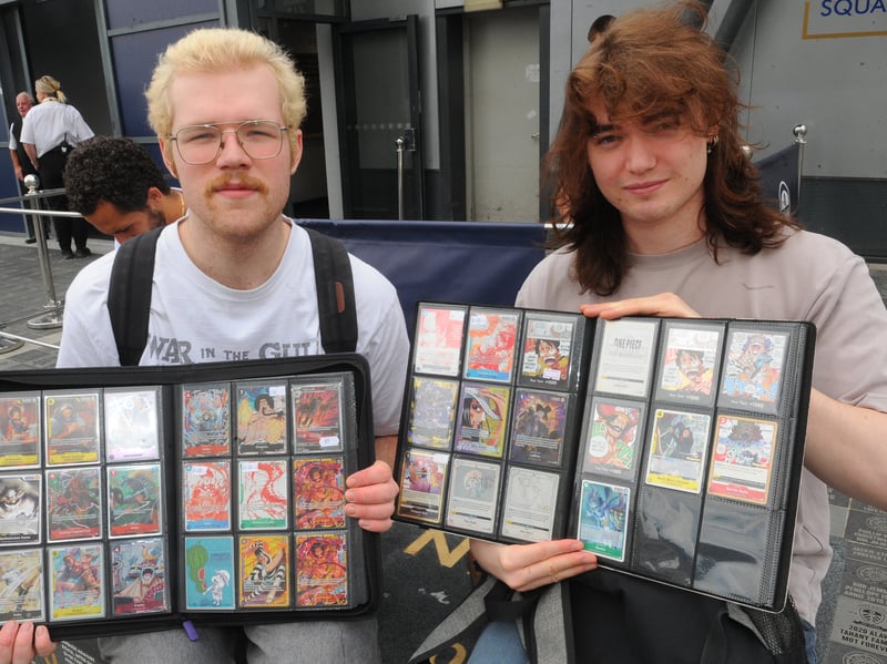  Ben Kirkham and Adam Charrot of Leeds with their One Piece cards they bought at the show