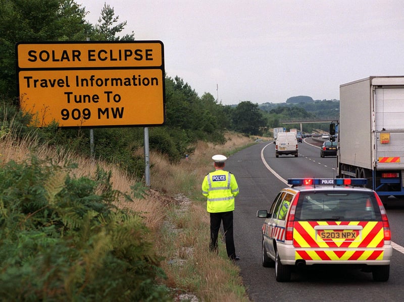 A solar eclipse travel information sign board on the A3M near Waterlooville Picture: Ian Hargreaves
