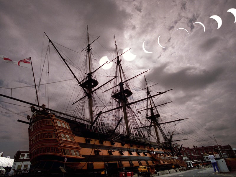 A montage of HMS Victory at Portsmouth Historic Dockyard during the 1999 solar eclipse Picture by Ian Hargreaves 