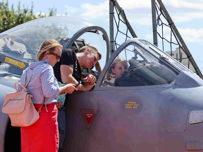 Families enjoy airframe and survival equipment displays at the HMS Sultan Families Day.