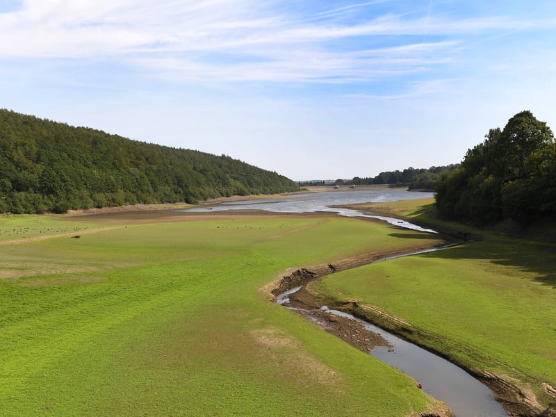A very low Lindley Wood Reservoir near Otley.