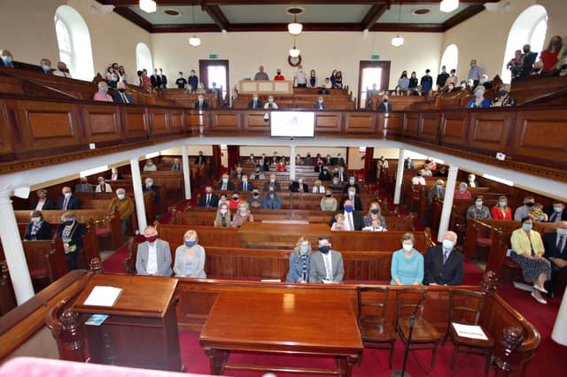 The congregation gathered, under Covid-19 rules, at Dervock Presbyterian Church Carncullagh for the 375th Anniversary Thanksgiving Service. WK23KC34BM