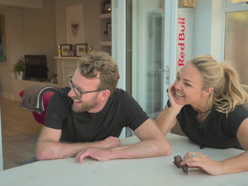 Former Royal marine JJ Chalmers and Sophie Morgan on Celebrity Hunted at Portsmouth Historic Dockyard.