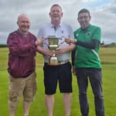 Ger Abberton, Junior winner; James McLoughlin, overall winner; and Allan O'Keeffe, Intermediate winner, all members of Mellows Pitch & Putt Club.