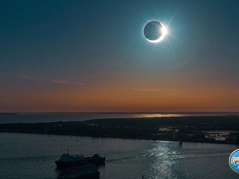 The eclipse by drone, as captured by  My Portsmouth By Drone on August 12, 2026 in Portsmouth