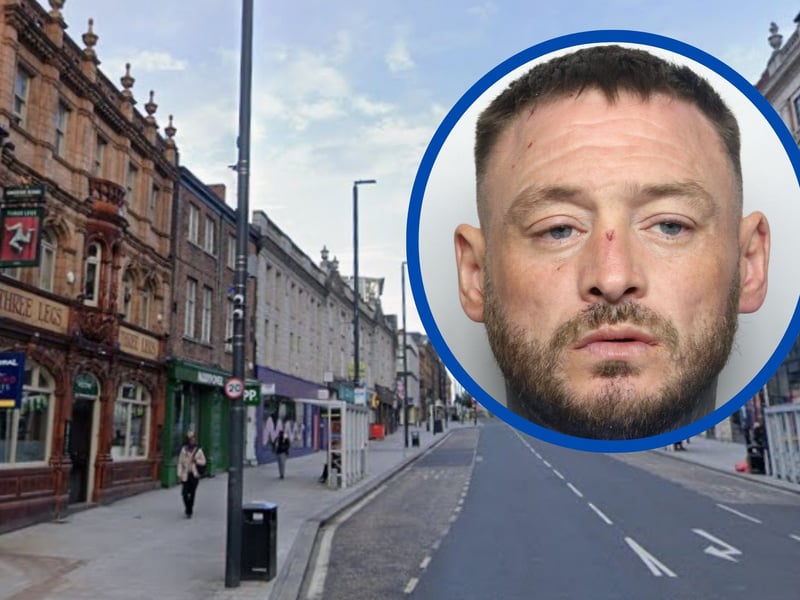 Thug Daniel Town has been jailed for 21 months after a police officer was left unconscious following a struggle in Leeds city centre. The 37-year-old was chased by officers who had spotted suspicious behaviour involving several people behind the Three Legs pub on The Headrow. Town was handcuffed and put in the police van, where he repeatedly hit his head against the van wall and smeared his blood.