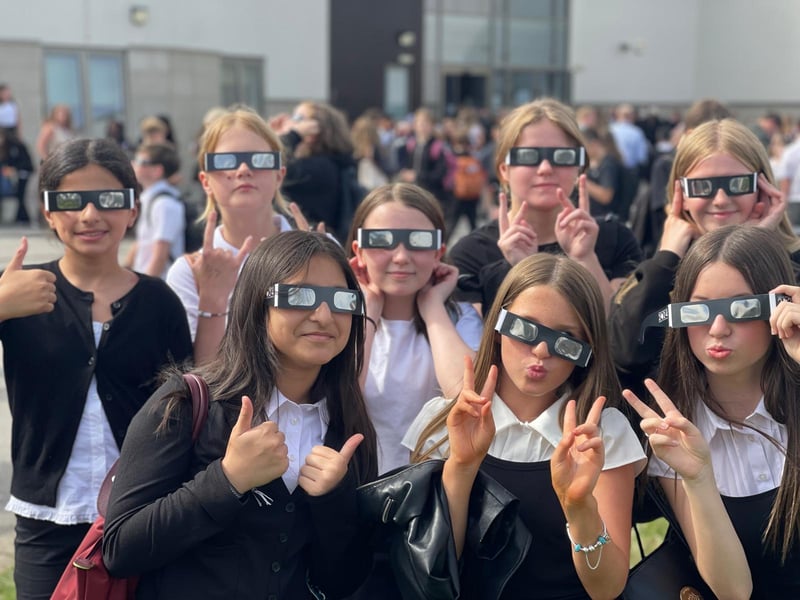 S1 pupils at Portobello High School kitted out for the eclipse.