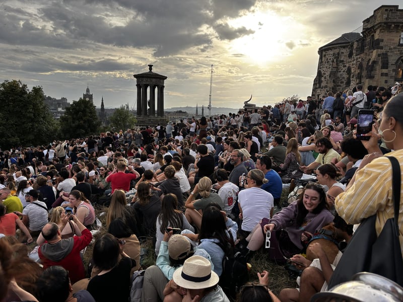 The crowds on Calton Hill.