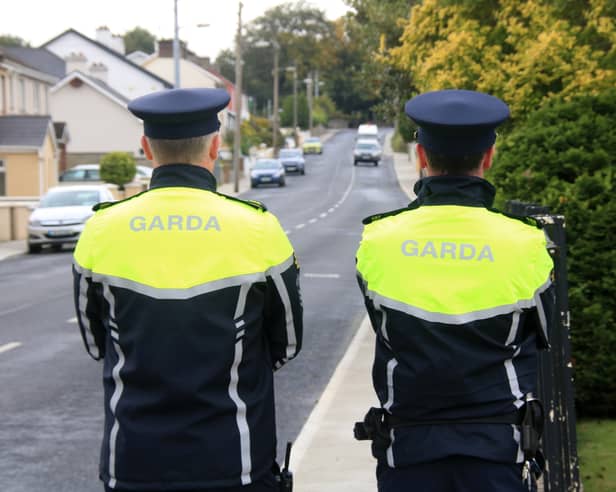 Two gardai standing stock image