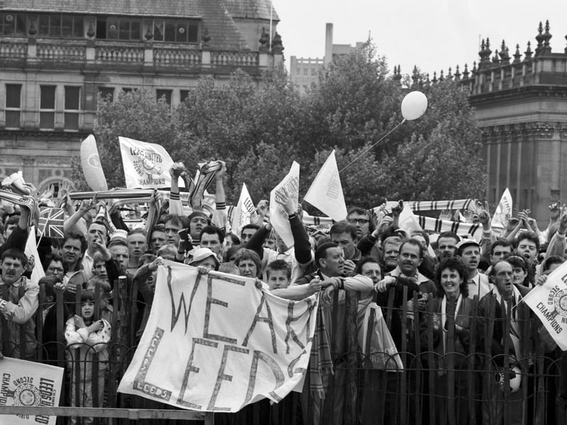 A huge crowd turns out for a civic reception in May 1990, held to celebrate Leeds United winning the old Second Division
