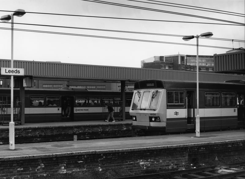 A Pacer train, headed for Goole, at Leeds station in May 1991