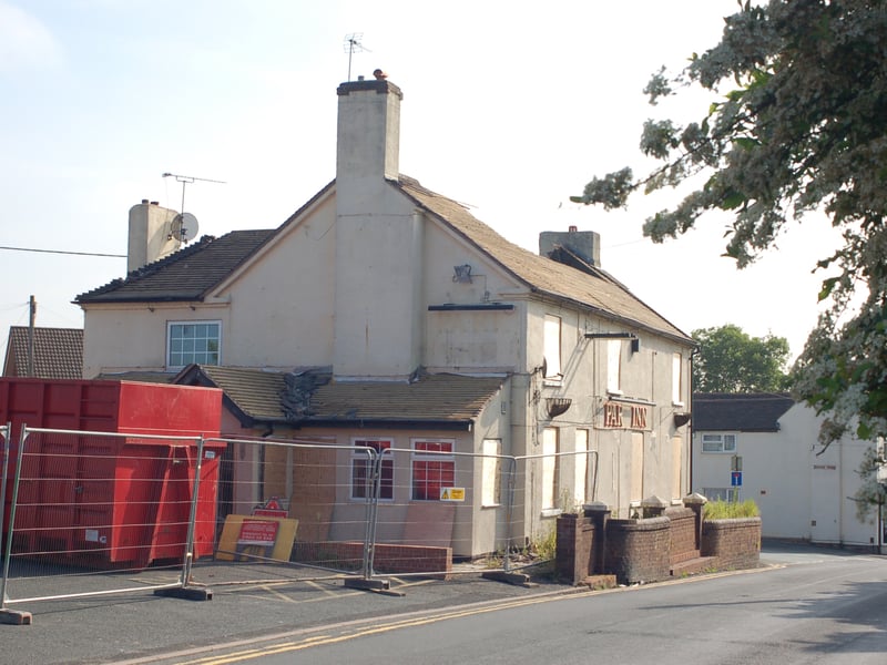 The Park Inn at the junction of Park Lane and Ironbridge Road, Madeley, on July 11, 2013, at the start of its demolition. Some of the roof is already missing.