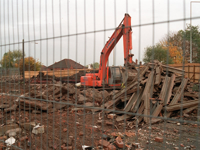 Demolition in its final stages on October 31, 2003. The site has been left empty and boarded up ever since.