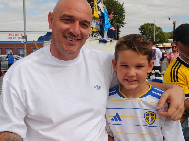 Leeds United v FC Augsburg   pre season friendly 15-08-2026 pic Steve RidingBen Parker and son Eddie of Seacroft