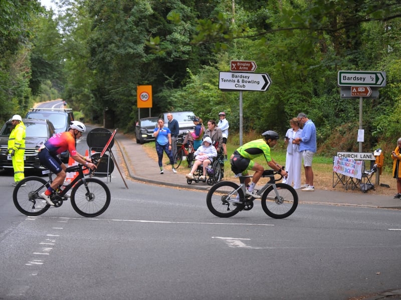 Ironman cyclists cross Wetherby Road towards Bardsey