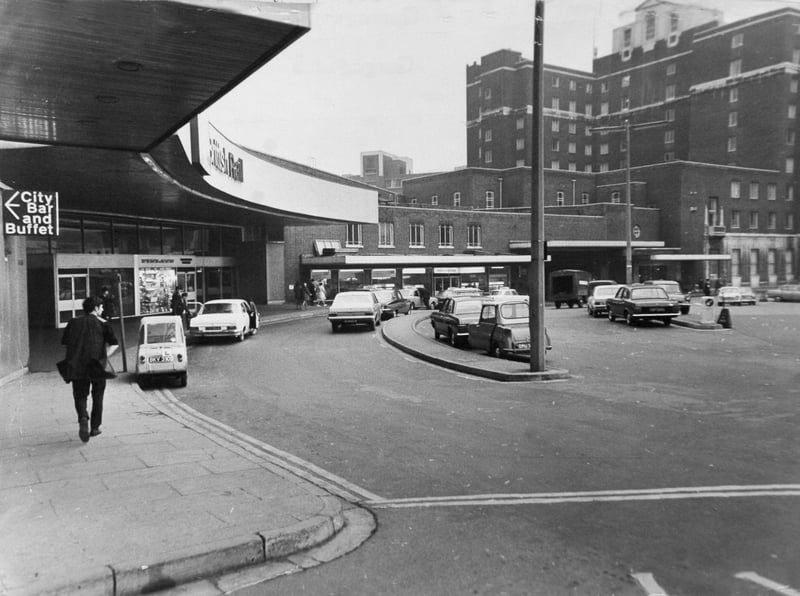 The view from the main entrance to Leeds City Station in October 1968