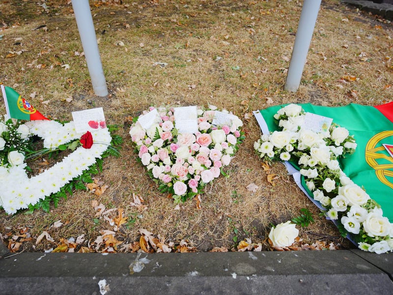 Floral tributes outside Swansea Minster for the funeral of Bonnie Tyler.