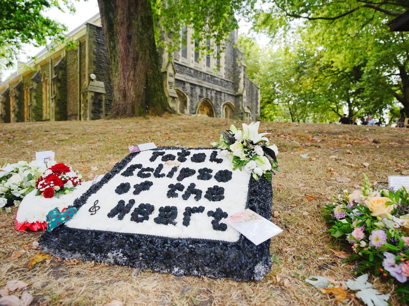 Floral tributes outside  Swansea Minster for the funeral of Bonnie Tyler. 