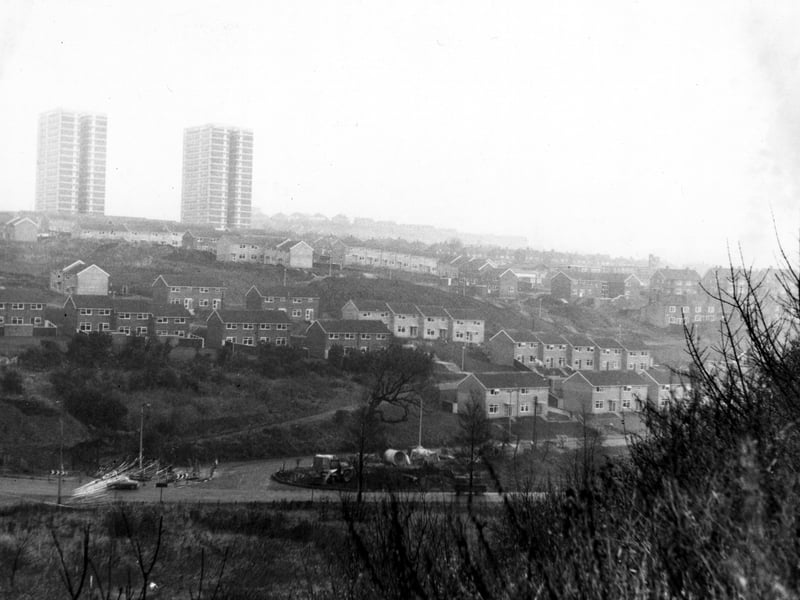 The junction of Ring Road, Bramley and Farnley, and Pudsey Road. Gamble Hill housing estate is behind. Pictured in December 1968.