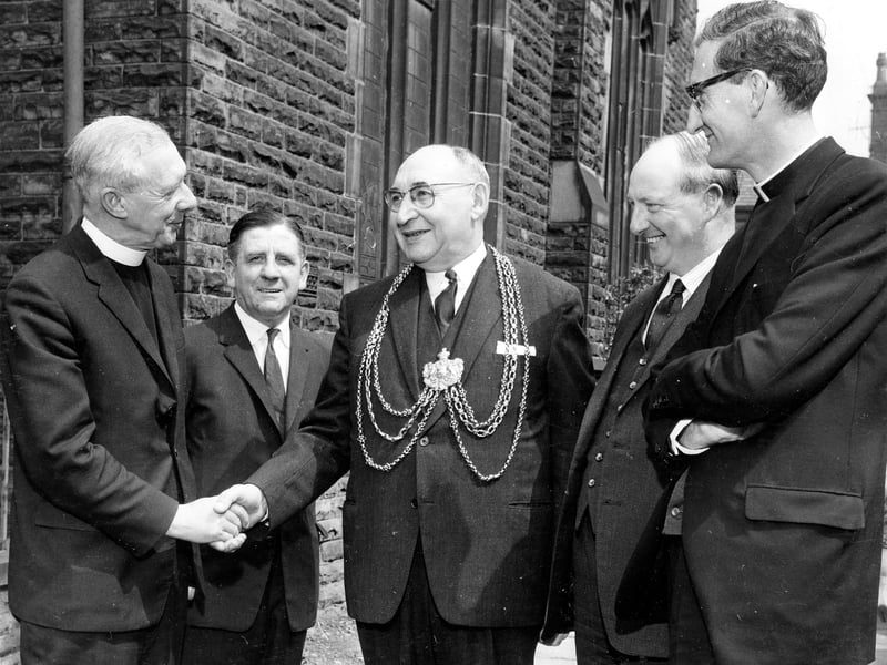 The Lord Mayor of Leeds, Alderman Joshua S. Walsh, seen with representatives of the Methodist Church. The Lord Mayor addressed a meeting of the Leeds Methodist District Synod. Pictured in May 1967.
