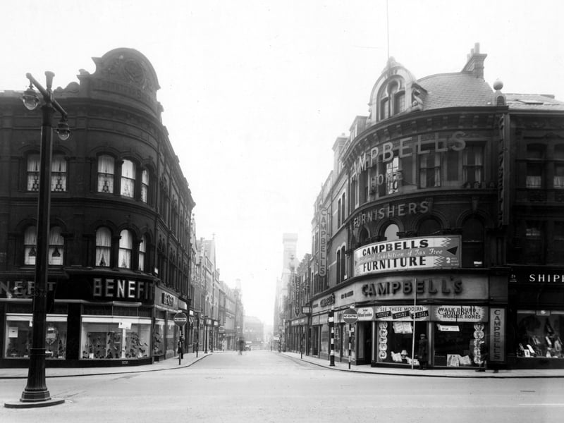 Looking South down Lands Lane from The Headrow in December 1949.