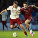 Dylan Connolly, who scored the winning penalty in last Friday's shootout, in action against Keegan Ancelin of Drogheda United in the league game between the sides in Eamonn Deacy Park earlier this month. 