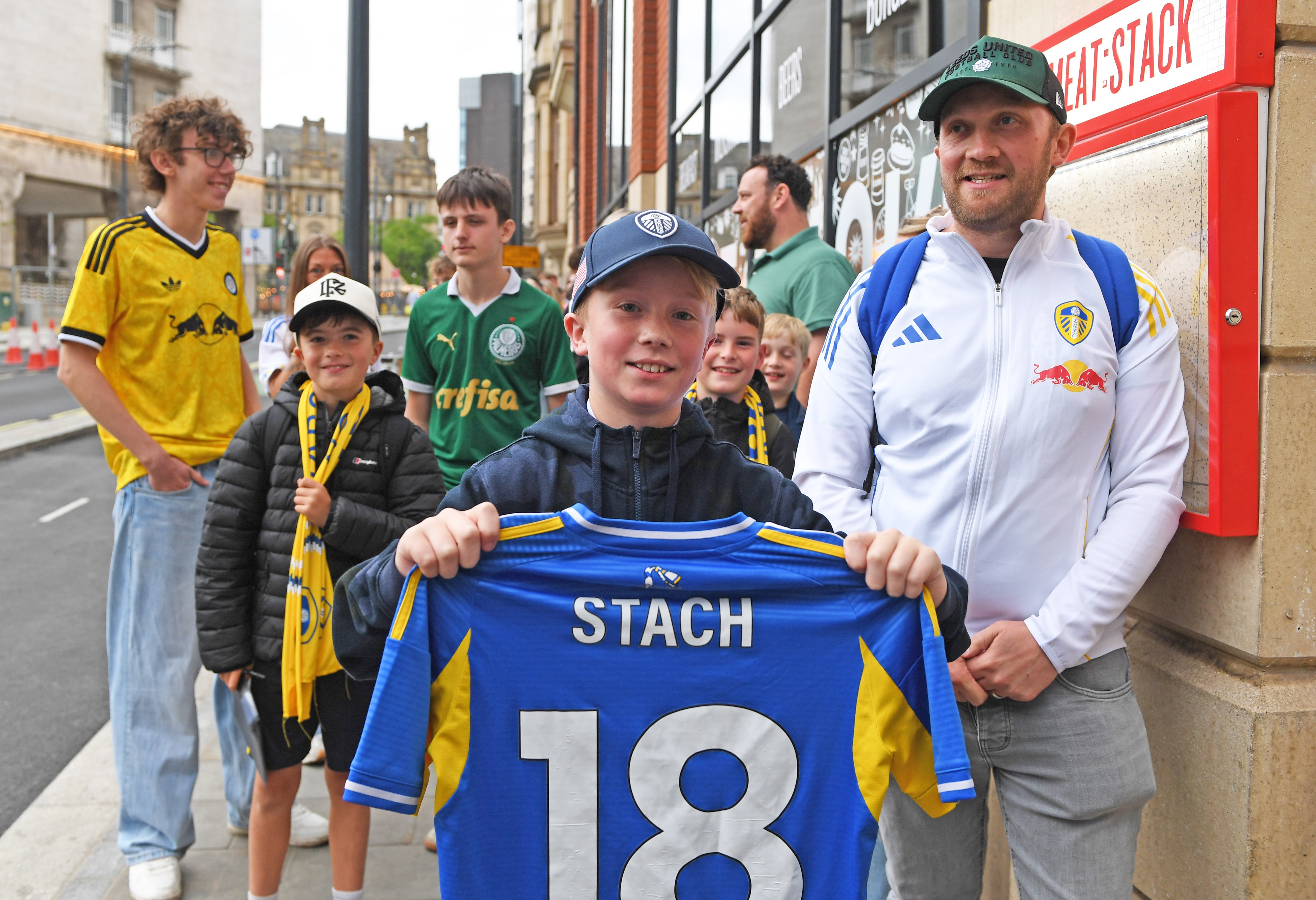 Leeds fans queue outside Meat Stack waiting for Anton Stach.