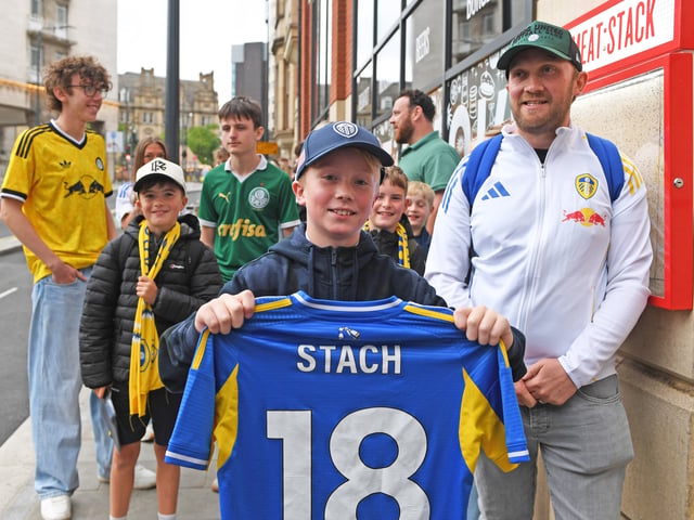 Leeds fans queue outside Meat Stack waiting for Anton Stach.