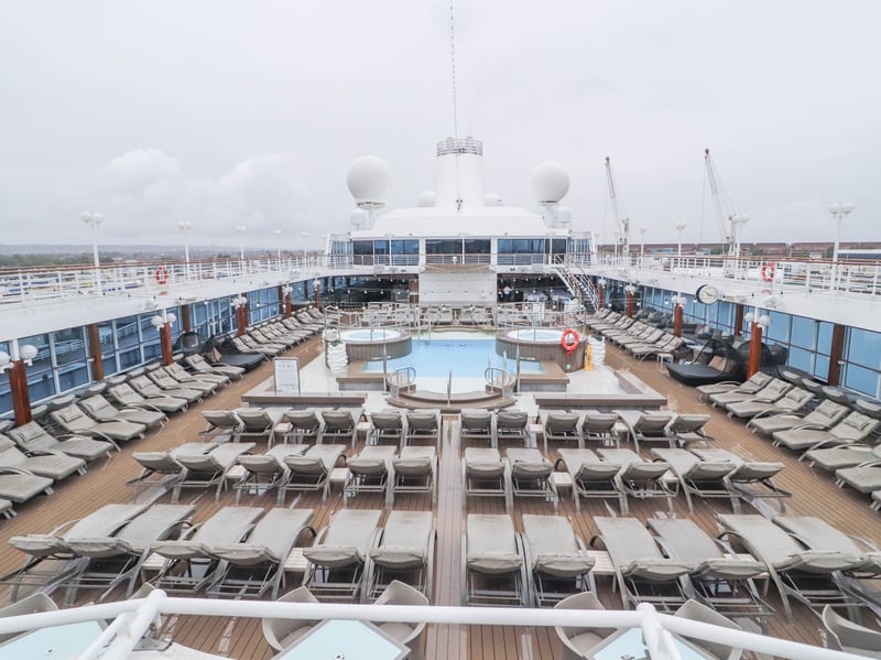 Azamara Quest cruise ship visiting Portsmouth for the first time on August 19, 2026. Pictured: Top deck of Azamara Quest.