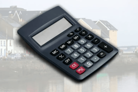 Calculator on the backdrop of Galway city