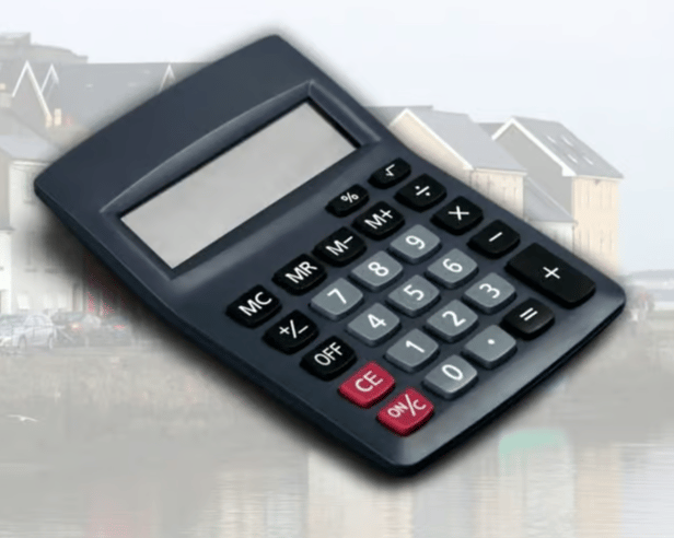 Calculator on the backdrop of Galway city